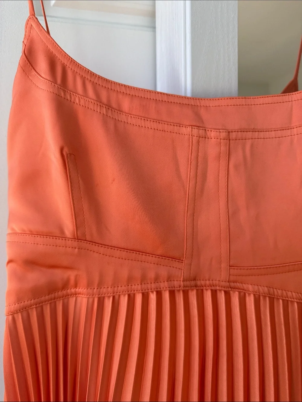 House of Harlow 1960 Coral-Orange Pleated Midi Dress - Picture 8 of 12